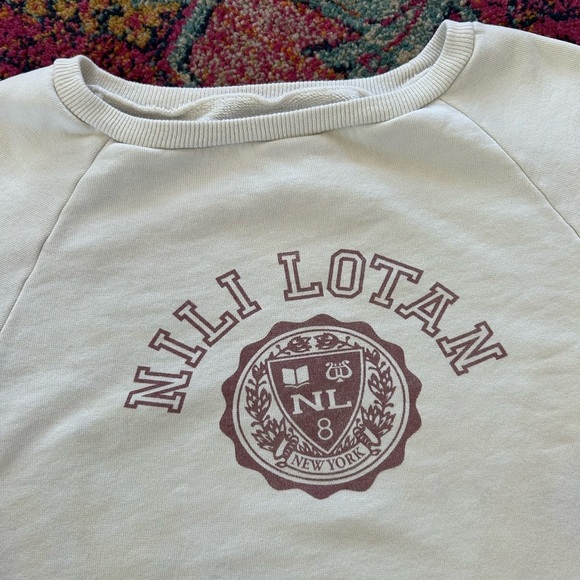 Nili Lotan | Women’s White Crewneck Logo Slightly Cropped Sweatshirt, size M - Picture 5 of 13